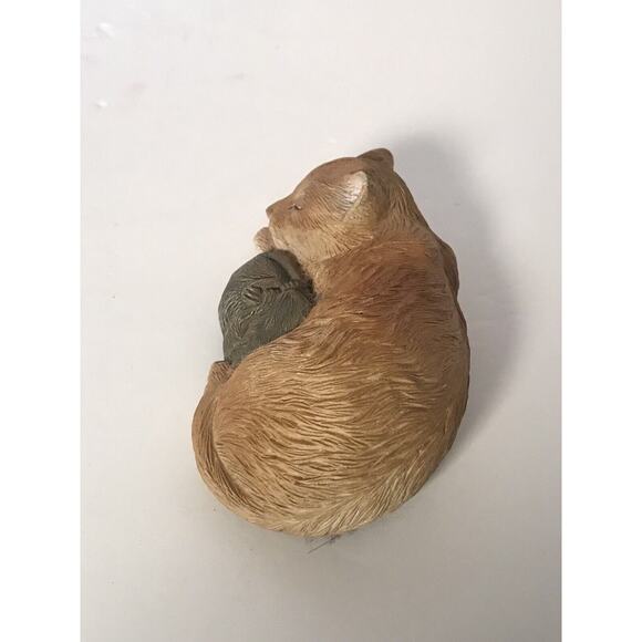 Vintage Sleeping Cat and Mouse Wicker Basket Figurine Plaid Cushion Kitten - Picture 8 of 11